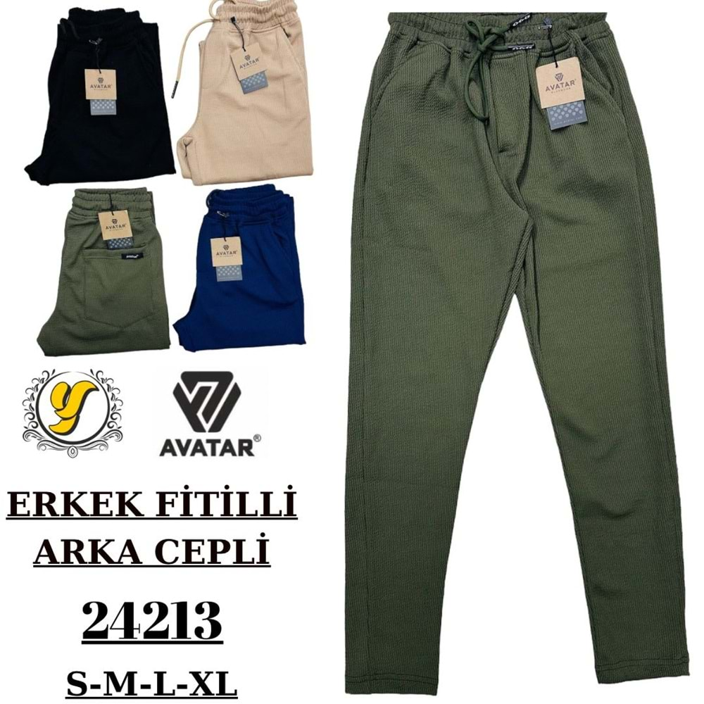 24213 Erkek Fitilli Düz Paça Pijama Takımı, Siyah