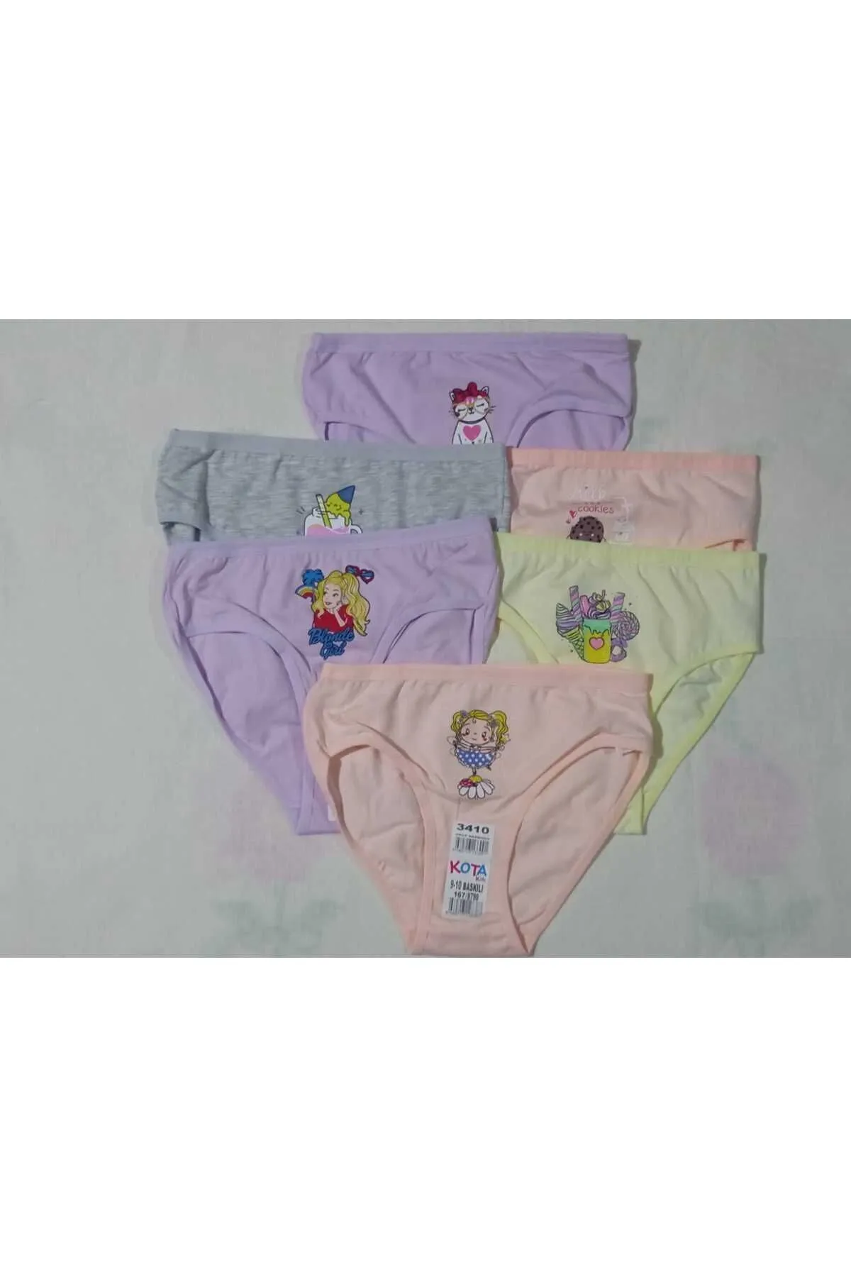 3410 Kız Baskılı Bikini Pembe Renk, 6'lı Paket